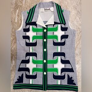 Vintage 70’s Mod Navy/Green/White Geometric Sleeveless Top Size Medium